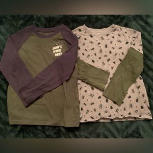 BOGO SALE 2 Garanimals Boys Size 5T Long Sleeve Shirts Tops Green Gray Bugs